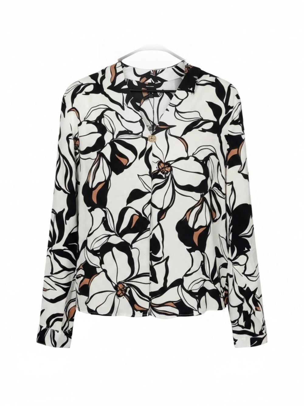 NWT Vero Moda White Black Tan Floral Button-Down long sleeved Shirt women’s XL